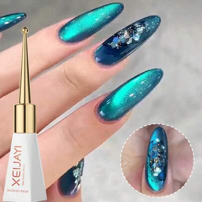 XEIJAYI 1瓶10毫升梦幻蓝猫眼磁性凝胶指甲油，可卸除UV/LED灯，适合春季女士使用 - 不含磁棒