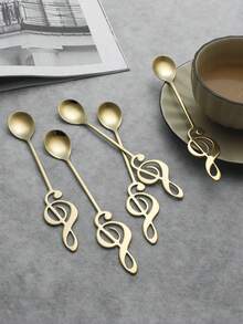 2pcs/5pcs Stainless Steel Creative Music Note Coffee Spoon,School Supplies - Silver - View 9