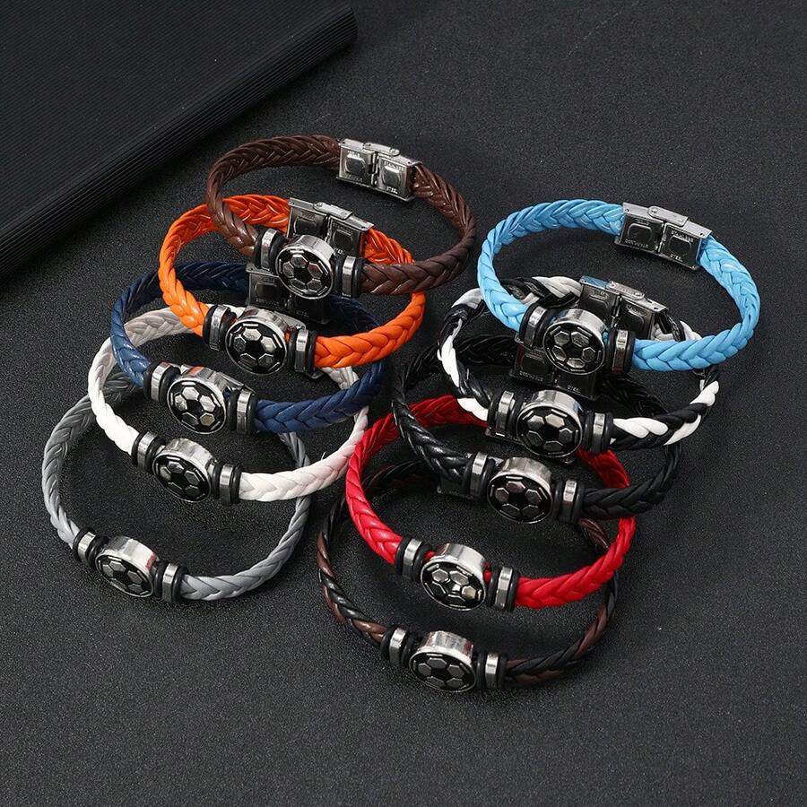 1pc Stainless Steel Luminous Soccer Team Fan Leather Bracelet, Unisex Personalized Gift Accessories
