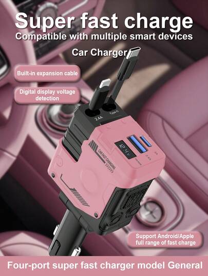 Retractable Car Charger With Retractable Cable (31.5 Inch), 4 In 1 Super Fast Car Phone Charger, 2 USB Ports Adapter, Compatible With IPhone 15 14 13 12 11 Pro Max, IPad, Pixel,Practical Gift