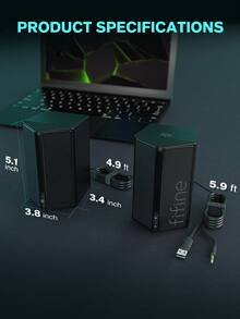 Speaker Komputer FIFINE A20, Speaker PC Berkabel dengan Pencahayaan RGB, Kontrol Volume, Didukung USB, Penguat Bass, Saklar On/Off, Lampu RGB yang Dapat Diatur, Kabel Audio 3.5mm, Cocok untuk Laptop, Monitor, Ponsel, Tablet - Hitam - View 10