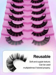 7 Pairs D Curl Russian Strip Lashes Wispy Fluffy Volume False Eyelashes Thick Dense Eyelashes Curly Dramatic Cross Faux Mink Eyelashes Extension Makeup Strip Lashes, Lashes, Eyelashes, Fake Lashes - Fluffy Lashes - View 5