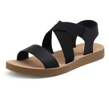 Women's Open Toe Elastic Ankle Strap Flat Summer Sandals - 黑色 - 查看 4