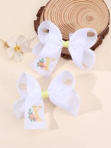 2 piezas Clips para el cabello con bordado floral lindo de 26 letras y lazo, accesorios para el cabello tipo pato para niñas, adecuados para decoración diaria - Multicolor - Ver 22
