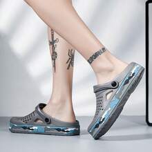 1 Pair Men's Breathable Perforated Slip-On Sandals, Durable Non-Slip Stylish Comfortable Casual Shoes, Summer - Grey - View 2