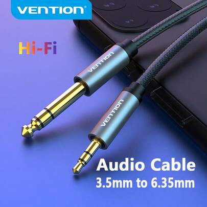 VENTION AUX 3.5mm To 6.35mm Audio Cable Hi-Fi Stereo Sound 3.5mm Male To 6.35mm Cord PVC+Nylon Mesh Material Compatible With Computer, Laptop, Speaker, Mobilephone, Amplifier, DVD, Mixer, PS3/4, Guitar, Switch