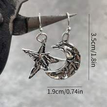 Hoa tai bạc hình mặt trăng và ngôi sao phong cách Boho cổ điển dành cho phụ nữ Hoa tai thả bạc độc đáo Trang sức dự tiệc hàng ngày Quà tặng sinh nhật kỷ niệm Ngày của Mẹ - Bạc - Xem 5