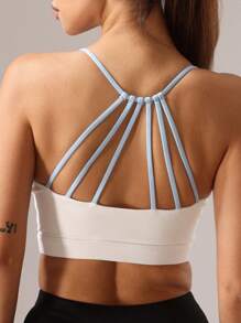 1 pièce Soutien-gorge de sport sans armature à dos nageur pour femmes, soutien-gorge de fitness rembourré et antichoc