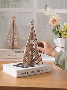 1pc, 6.65*11.14 Inch Creative Wooden Christmas Tree Shaped Desktop Decor, Minimalist Wooden Christmas Tree Home Decoration Accessory, Multiple Designs Available, Suitable For Theme Parties, Restaurants, Celebrations, Store Displays, And Personal Gifts