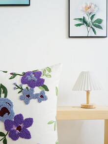 1pc Purple Flower Embroidered Cushion Pillowcase, Versatile For Multi Room Decoration, Machine Washable, Zipper Closure, No Pillow Core Pillows Bedding Pillow Case Bed Home Decor Bedroom Decor Cushion Covers Cushion Cover Cushions Pillow Cases