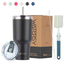 watersy 1 Stück WATERSY 20oz 40oz Thermobecher mit Deckel, doppelwandiger vakuumisolierter Edelstahltumbler, isolierter Kaffeebecher, pulverbeschichteter Thermosbecher mit Deckel, Strohhalm und Reinigungsbürste, spülmaschinenfest