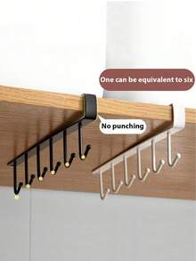 1pc/Wall Mounted Hat Organiser, Iron Storage Hanger With 6 Hooks, Portable Multi-Functional Storage Hanger, Over The Door Hat Rack, Wardrobe Cabinet Organiser, Suitable For All Types And Sizes Of Hats. - Multicolor - View 3