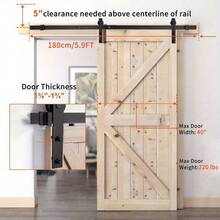 5/6/6.6FT Sliding Wood Barn Door Track System Kit Hardware Set Stainless Steel - Black - View 4