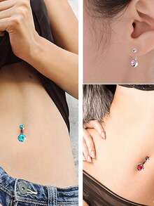 Set de 30 piezas de joyería para piercings de ombligo de acero inoxidable y titanio, kit de piercing para mujeres - Multicolor - Ver 7