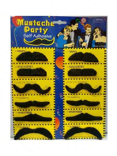 1set 6/12/24/48pcs Black Artificial Mustache, Photo Props & Party Supplies,Party, Wedding, Father's Day,Halloween,Christmas