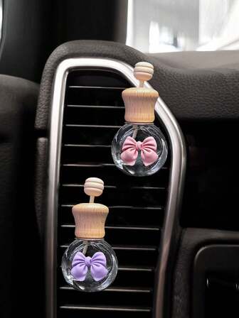 2 piezas Juego de botellas de fragancia vacías con decoración de flor de 5 pétalos, soporte difusor de fragancia para rejilla de ventilación de coche, ornamento de botella de aceite esencial (fragancia no incluida)