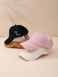 Women's Baseball Cap With Heart Embroidery, Ponytail Hole, Half-Dome Crown, Versatile Sun Hat For Summer - Multicolor - View 2