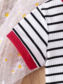 2 Stücke Sommer Baby Mädchen Geripptes und Geripptes Set mit Kirschstickerei Bluse und Shorts, bequemer Outfit