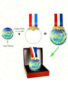 1 pieza Medalla de trofeo de cristal personalizado para premio DIY, medalla de cristal con premio personalizado de color impreso, medalla de vidrio en blanco para trofeo de deportes de diseño DIY, trofeo de juego de alianza de viaje, insignia con cinta y caja de regalo