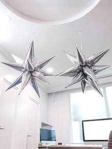 8pcs/Set Silver 4D Exploding Star Aluminum Foil Balloons, Pointed Star Explosion Balloons, Cone Balloons, Teardrop Connected Balloons, Magic Star Burst Balloons, For Bachelor Party, Birthday, Wedding Decoration, Anniversary, Party Decoration, Celebration, Gift Giving, Theme Event Decor, Frozen Theme Decor, Disco Party - Silver - View 7