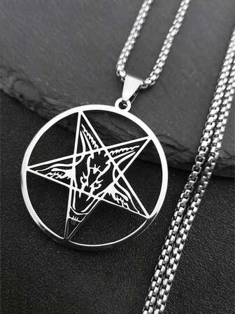 Large Talisman Baphomet Stainless Steel Necklace Goth Pagan Pentagram For Men Satan Gothic Goat Jewelry Satan Amulet