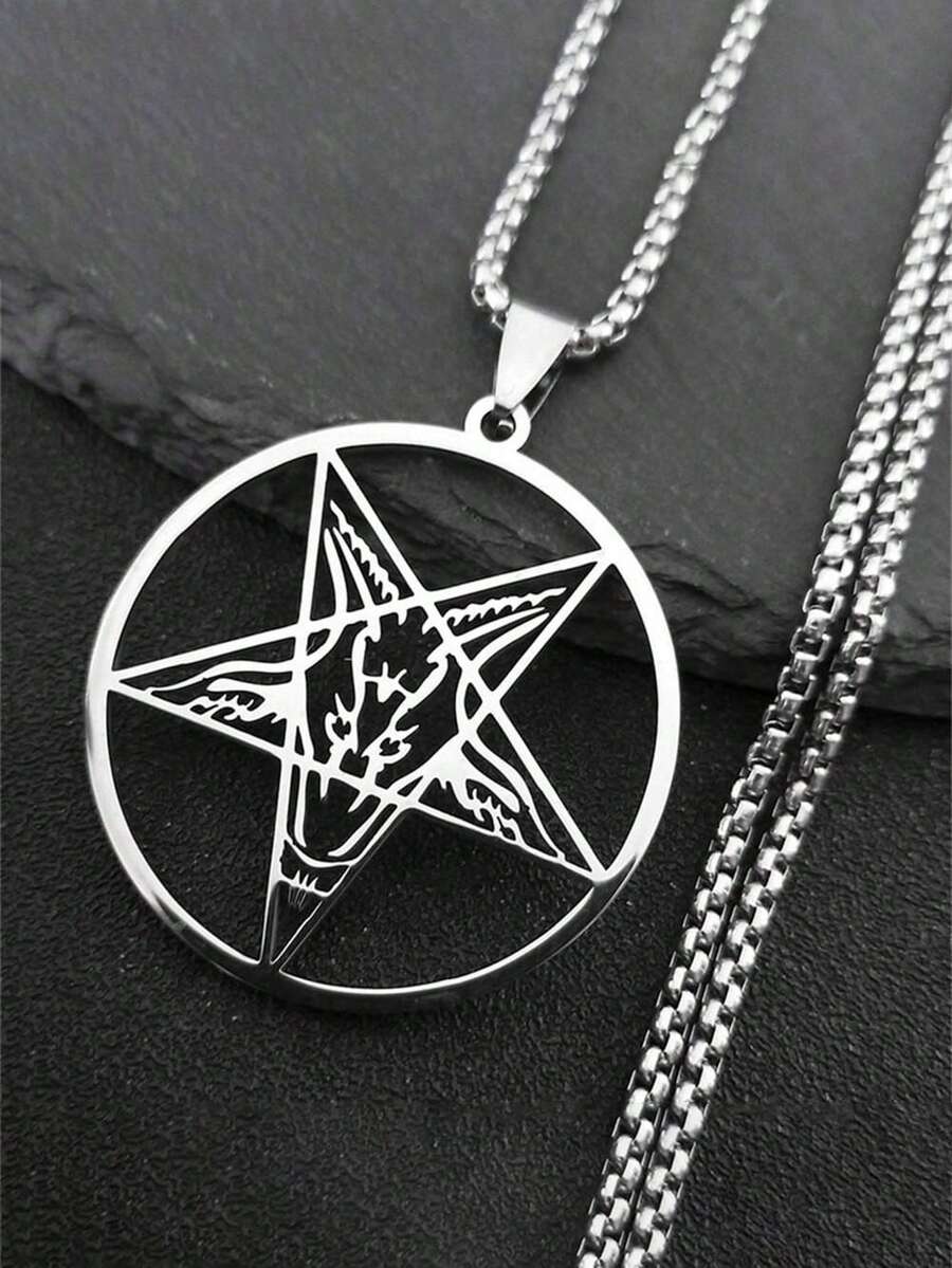 Large Talisman Baphomet Stainless Steel Necklace Goth Pagan Pentagram For Men Satan Gothic Goat Jewelry Satan Amulet - Multicolor - View 1