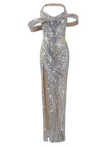 Astony One Spring And Summer New Women's Formal Dress, Elegant Temperament, Mature And Sexy, Sequined Neck Hanging Design