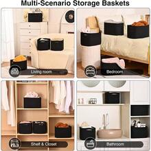 Storage Baskets For Organizing, Woven Baskets For Storage, Storage Baskets Bin For Shelves, Cotton Rope Basket With Handles, 12.5"Lx9.1W"X7.9H", (4 Pack) White - Black - View 5