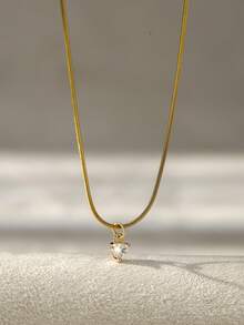 1pc Minimalist Gold-Tone Jewelry Stainless Steel Heart Pendant Bracelet, Cubic Zirconia Inlaid, Luxury Gift For Women - Yellow Gold - View 5