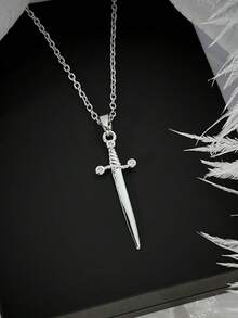 1pc Titanium Steel Sword Heart Pendant Necklace, Valentine's Day Gift For Men And Women - Silver - View 10
