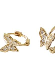 1 Pair S925 Sterling Silver Plated 14K Gold Mini Paved Butterfly Ear Clips