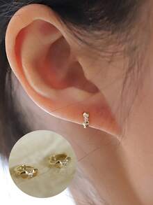 GAGAFEEL 1对925纯银时尚优雅可爱迷你叶子锆石耳夹耳环，适合女性日常佩戴、派对、友情礼物 - 金色 - 查看 3