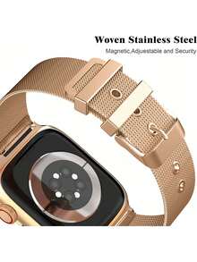 Huastonband Compatible Band And Case Set, 2pcs Rose Gold Stainless Steel Breathable Adjustable Mesh Band + PC Soft Material Anti-Collision Gold Watch Protective Case With Screen Protector For Series SE S10/S9/S8/S7/S6/S5/S4 38mm/40mm/41mm/42mm/44mm/45mm Men's And Women's Smart Watch Accessories, Men's And Women's Accessories For Summer Beach, Party, Holiday Gift - Rose Gold - View 5