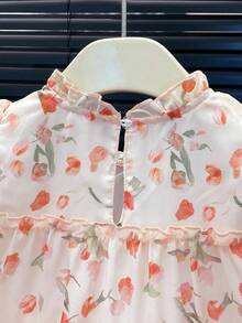 Abito estivo da ragazza con stampa floreale in chiffon, senza maniche, stile principessa - Rosa - Visualizzare 6