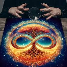 1pc Tree Of Life Tarot Card Tablecloth Moon Phase Plants Table Cloth For Tarot Altar Cloth Divination Cloth Card Pad For Room Home Decor - Black - View 2