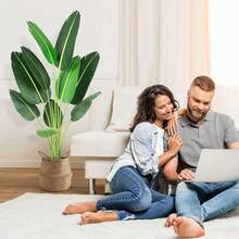 Fulvari Aritificial Bird Of Paradise Plant 4 FT Fake Tropical Palm Tree With 8 Trunks Artificial Banana Leaf For Indoor Outdoor Modern Decoration Faux Plants 60"H 48"H - 綠色 - 查看 6