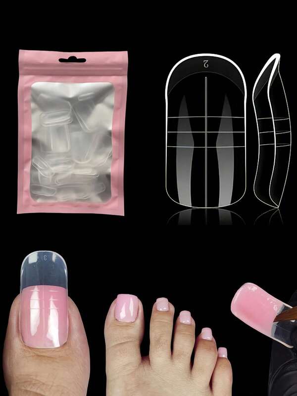 60 stuks Polygel Teennagelverlengingsmallen Volledige dekking Herbruikbare acrylnageltips Dubbele nagelsjablonen voor tenen DIY Manicure Nagels Gereedschap