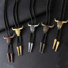 1 pieza Corbata de bolo con cabeza de buey estilo occidental hecha a mano, collar ajustable deslizante, accesorio rústico de país para fiesta, uso casual unisex para boda, fiesta, padrinos de boda, mejor opción como regalo