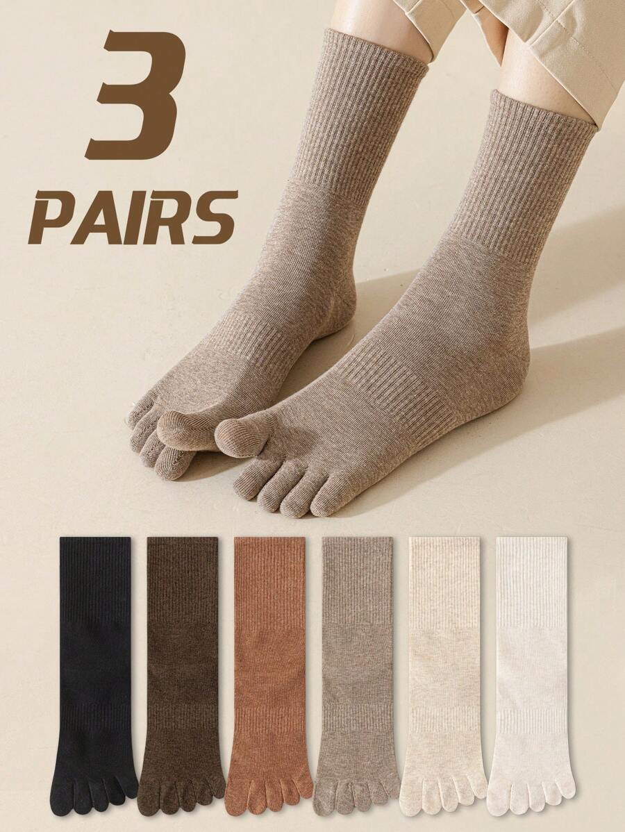 3 pares de calcetines de media caña de algodón de color liso, cómodos, con separador de dedos para mujeres, antibacterianos, resistentes al olor, que absorben la humedad, de estilo deportivo y de moda, adecuados para primavera/verano, otoño
