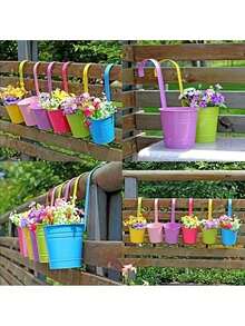 1/5/10pcs Metal Bucket Flower Pots - Pastoral Balcony Wall Hanging Planters With Handles, Garden Decoration Supplies, Ideal For Indoor And Outdoor Use. - Multicolor - View 5