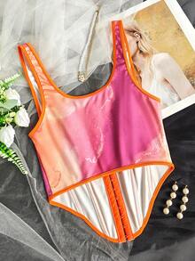 EZNV 1pc Women's New Style Tight Fit Bustier Top, Retro Palace Front Button Tight Fit Corset Top - Orange - View 9