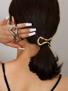 1 件/2 件方形金属环发套、弹性发圈、马尾夹、发圈、女士配饰、发圈、发圈、发绳马尾夹 - 彩色 - 查看 3