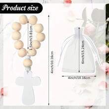 木制散装木制天主教念珠白色网袋适用于洗礼第一次新娘送礼会男士女士