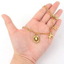 1pc New Classic Letter Western Cowboy Boot Hat Horse Pendant Gold Stainless Steel Paperclip Chain Necklace, Women - Yellow Gold - View 3