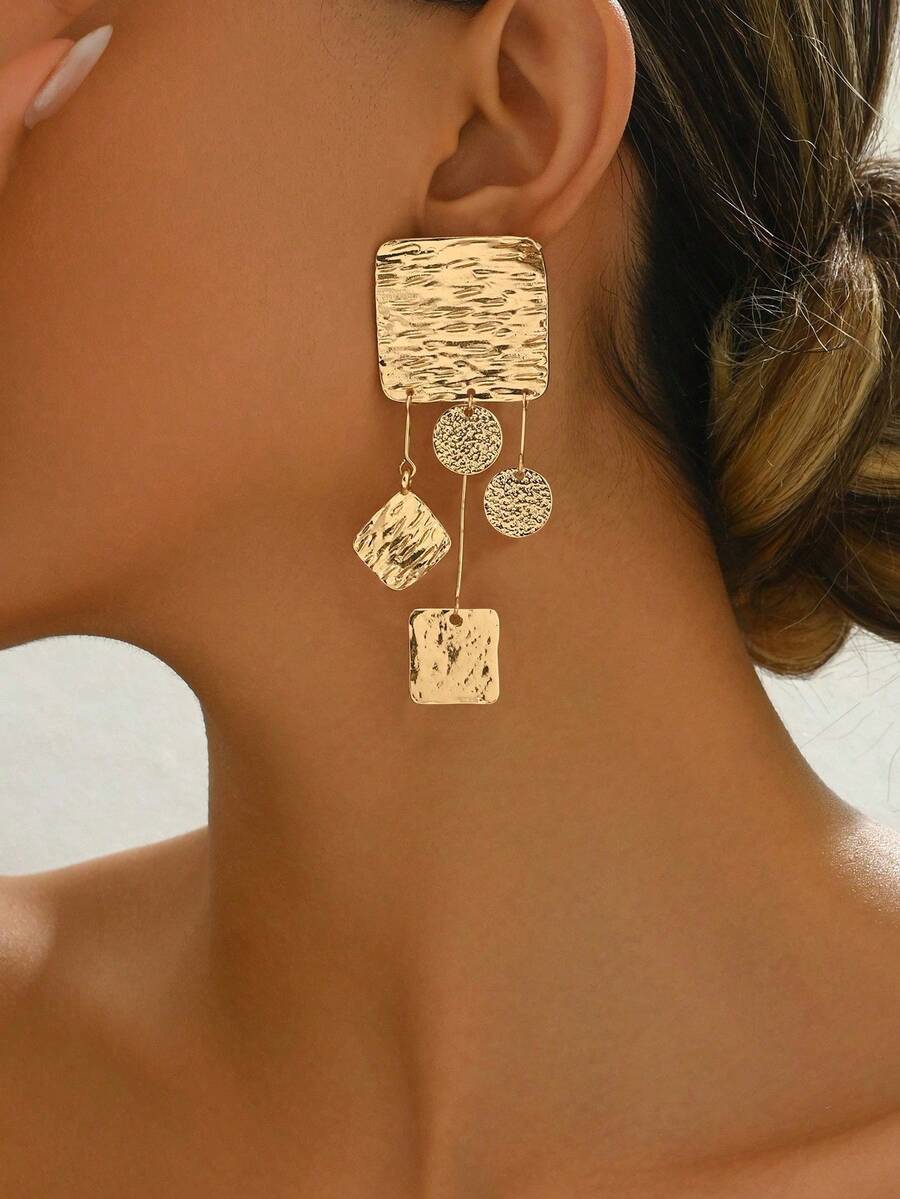 1 Pair Geometric Metal Stylish Fashion Earrings - Yellow Gold - View 1