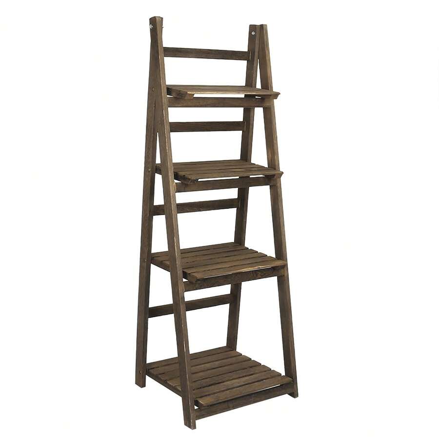 4 Tier Ladder Shelf Display Unit Home Bookcase Stand Plant Flower Storage Rack (Brown) - Brown - View 1