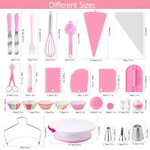 Cake Decorating Kit For Beginners Includes Video Course, EBook+ Baking Supplies - Cake Turntable, Pastry Piping Bag, Piping Icing Tips For Beginners - 粉色 - 查看 11
