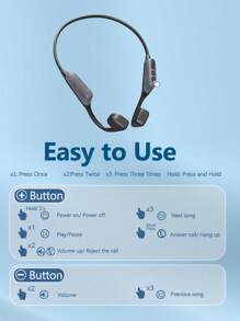 Bone Conduction Wireless Sports Earphones, Large Battery Capacity Ultra-Long Standby, IPX6 Waterproof, ENC Smart Noise-Proof Ear-Hook Bluetooth Headphones