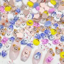 100/200pcs Mini Cute Cartoon Animal Nail Art Studs, Flat Back Rabbit Bear Dog Chicken Charms, Unscented Nail Decoration Accessories For Women Girls - 200 CHIẾC - Xem 3