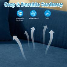 Compression Sofa - Convertible Floor Foldable Sofa Bed - With 2 Pillows, Corduroy, Queen Size - 藏蓝色 - 查看 6